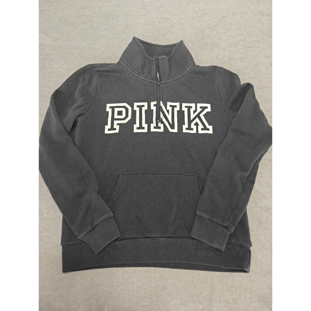 Victoria's Secret PINK Women's Small Black Quarter Zip Pullover Sweatshirt